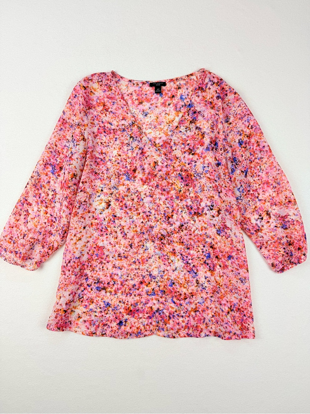 Ann Taylor Pink Floral Blouse Watercolor Print Office Feminine Spring/Summer Top